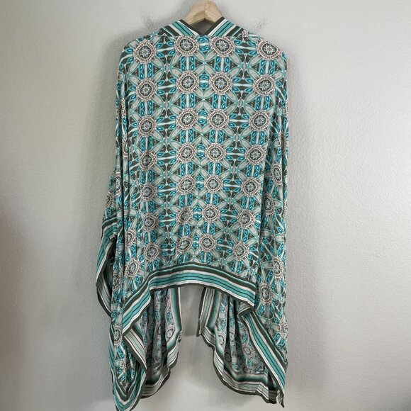 Catherines Kimono Cardigan Womens 4X 5X Blue Green Boho Open Front Plus Size Top - Picture 6 of 7